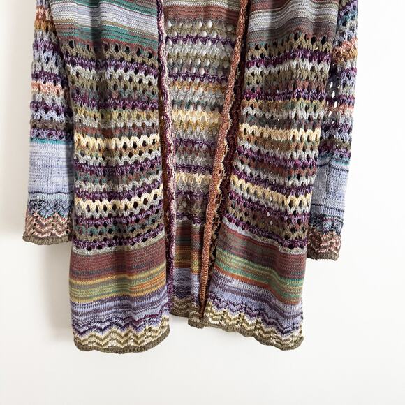 SOFT SURROUNDINGS Albi Crochet Open Knit Rainbow Cardigan Sweater Large L - Picture 4 of 9